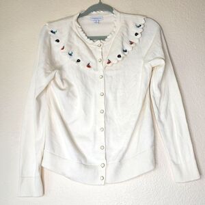 Charter Club Cream Floral Embroidered Cardigan M